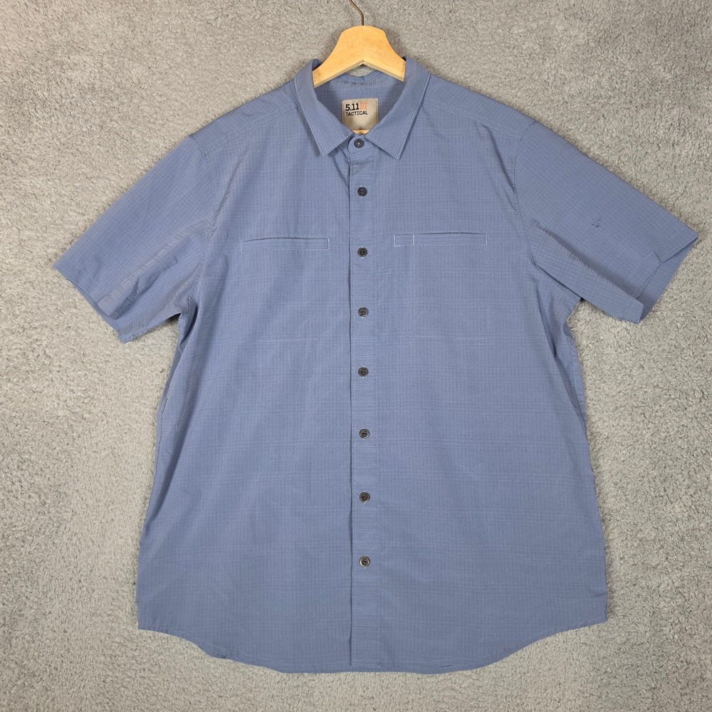5.11 Tactical Button Down Shirt Mens Medium Blue Good Short Sleeve Ripstop - Picture 3 of 8